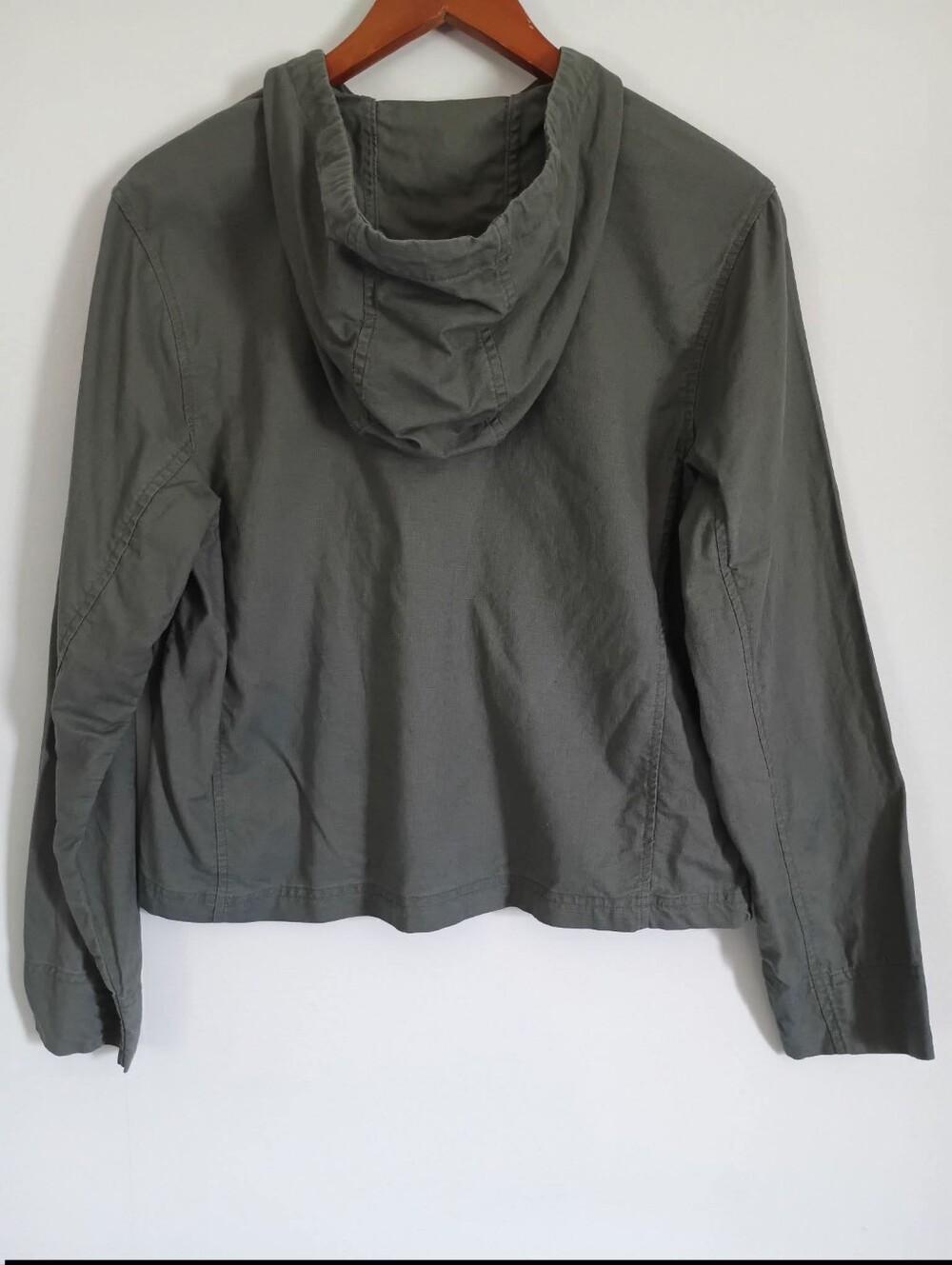 Linen/Cotton Blend Moss Hooded Button Jacket by White Stag - Picture 3 of 5